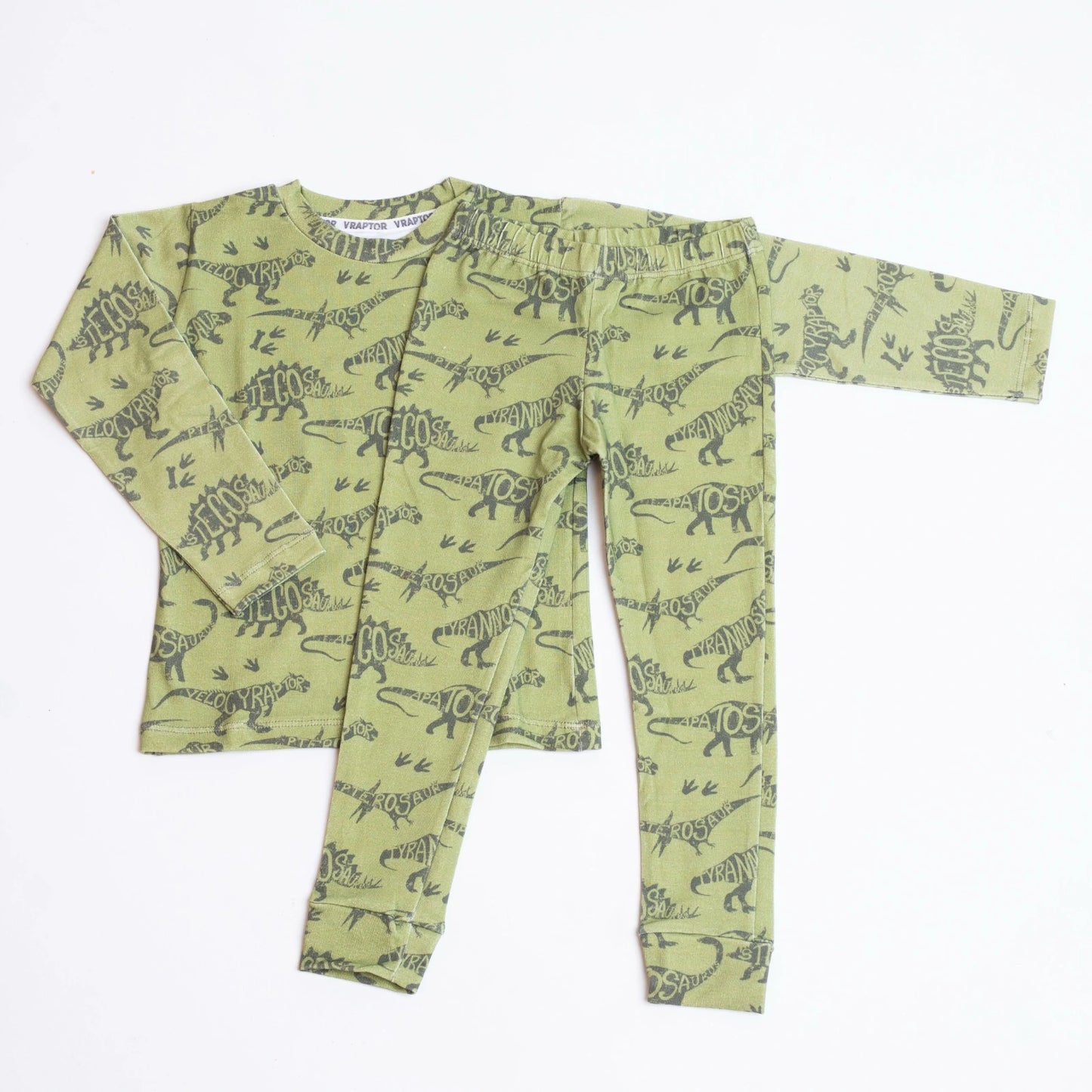 Conjunto manga larga dino verde