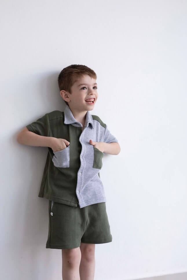 Waffles cortos - Verde y gris