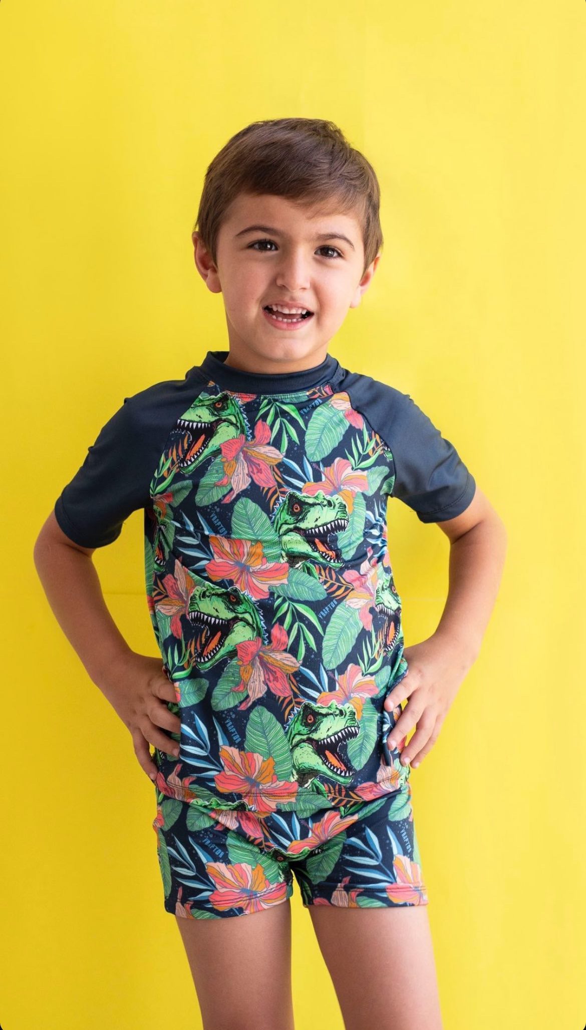 Conjunto malla niño Uv+50 dino tropical