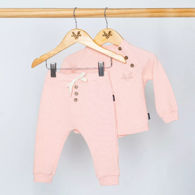 Conjunto waffle baby - remera pantalon rosado