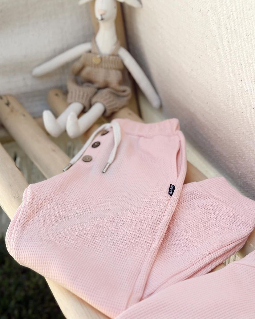 Conjunto waffle kids - remera pantalon rosado