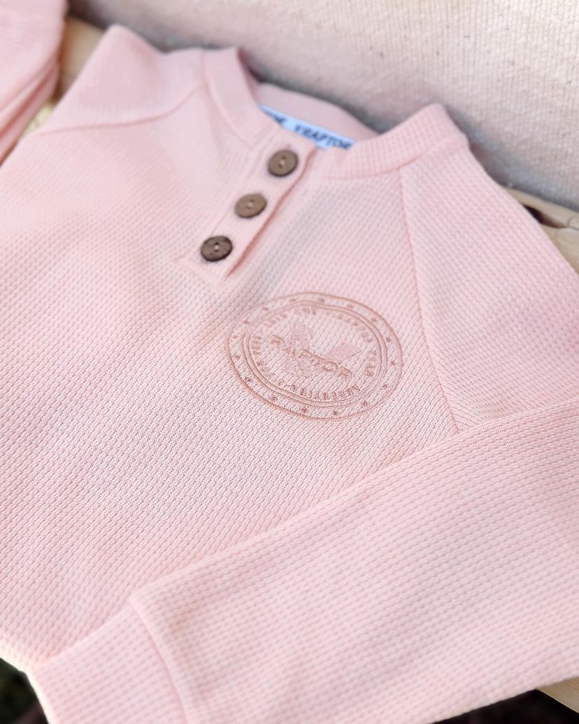 Conjunto waffle kids - remera pantalon rosado