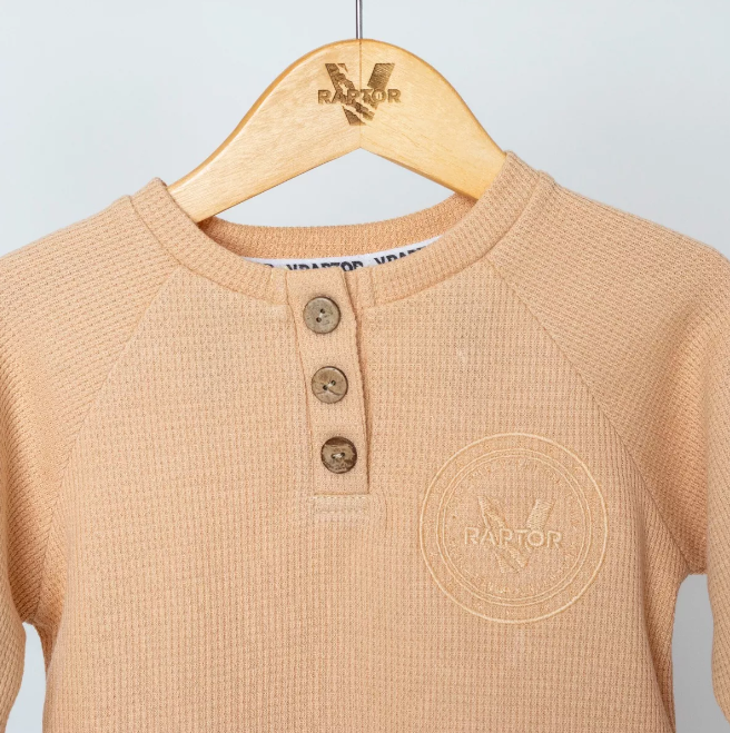 Conjunto waffle kids - remera pantalon beige