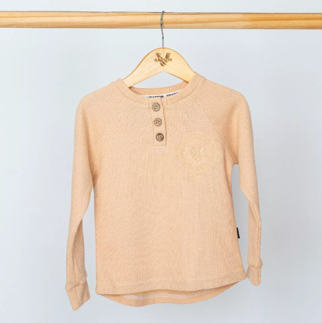 Conjunto waffle kids - remera pantalon beige
